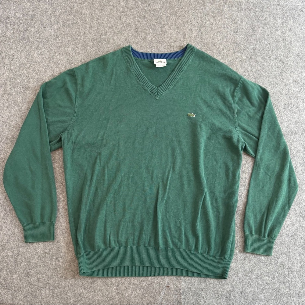 Lacoste Green‎ Lightweight Knit V-Neck Pullover Sweater Men's Size 7 2XL